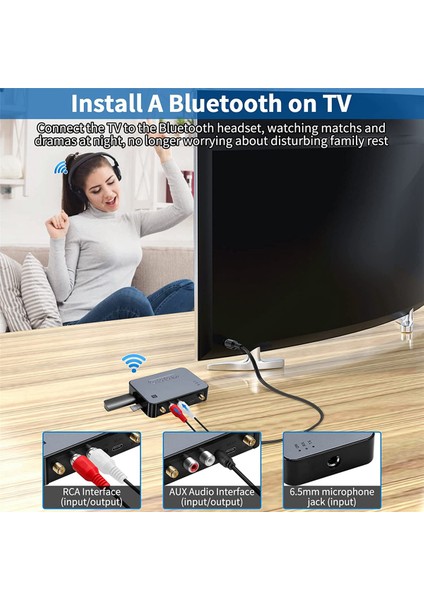 Bluetooth Ses Adaptörü Bluetooth 5.1 Verici Alıcı Tv Ev Stereo Uzaktan Kumanda ile Kablosuz Ses Adaptörü (Yurt Dışından)