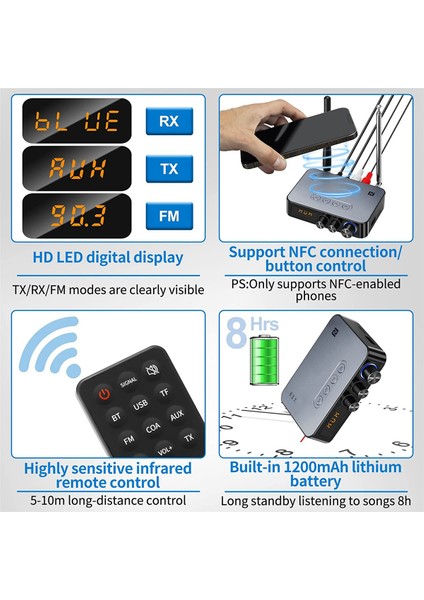 Bluetooth Ses Adaptörü Bluetooth 5.1 Verici Alıcı Tv Ev Stereo Uzaktan Kumanda ile Kablosuz Ses Adaptörü (Yurt Dışından)