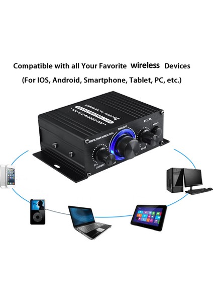 AK-170 Ses Güç Amplifikatörü Kablosuz Hifi Stereo Ses Güç Amplifikatörü 200W + 200W Rca Girişi ile Ev Araba Amplifikatörü (Yurt Dışından)