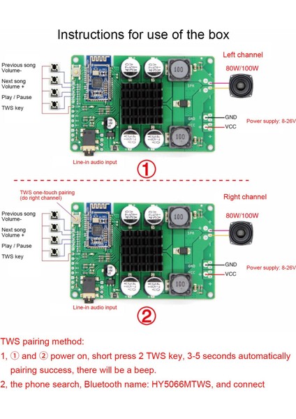 Bluetooth 5.0 Amplifikatör Kurulu Tws Aux 80/100 W Seri Bağlantı Noktası Adı Değiştirmek Için Mono Stereo Modülü Kablosuz Stereo Amplificador (Yurt Dışından)