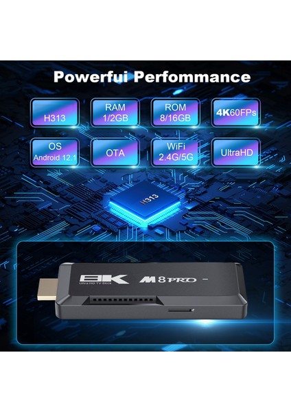 M8 Pro Tv Çubuk Mini Pc 2 GB 16 GB Android 12.1 Akıllı Tv Kutusu Aııwinner H313 2.4g + 5g Çift Bant Wıfı Android Medya Oynatıcı (Yurt Dışından)