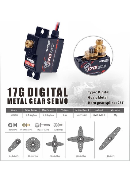 Aşmak Hobi S0017M 17G Metal Dişli 1.8kg Dijital Servo Rc Uçak Robot 1/18 Kamyon Araba Tekne Kanal Uçak (Yurt Dışından)