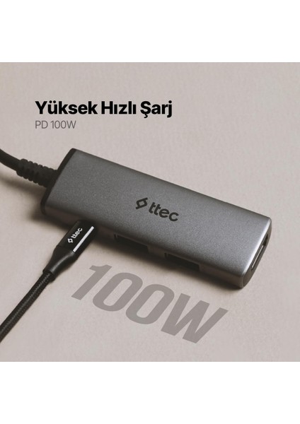 4 Girişli Usb-C 3.2 Hub/çoklayıcı Usb-C 100W Pd 3.0+4k HDMI + Usb-A 3.2+Usb-A 2.0 (Macbook Uyumlu)