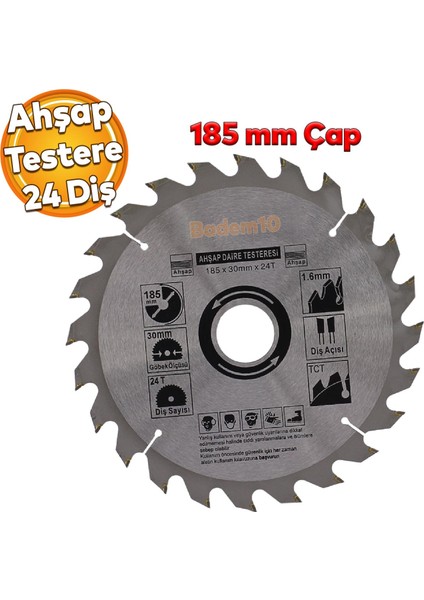 Ahşap Mdf Mobilya Tahta Sunta Dolap Kesme Testeresi Metal Elmas Testere 185 mm 24 Diş