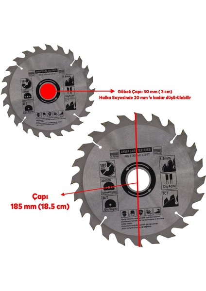 Ahşap Mdf Mobilya Tahta Sunta Dolap Kesme Testeresi Metal Elmas Testere 185 mm 24 Diş