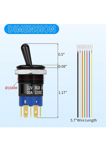 Adet Geçiş Anahtarı Rgb LED Deniz Geçiş Anahtarı 12 V 3A Metal Geçiş Rocker Anahtarı Aydınlatmalı Otomotiv Araba Tekne Için (Yurt Dışından)