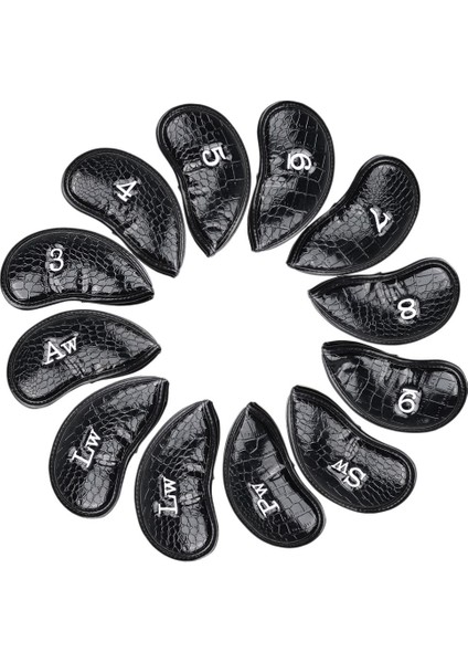 12 Adet/takım Pu Golf Demir Kafa Golf Kulübü Başörtüsü Kapakları Su Geçirmez 3-Sw Evrensel Headcovers Siyah (Yurt Dışından)