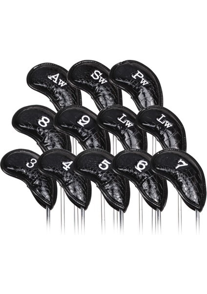 12 Adet/takım Pu Golf Demir Kafa Golf Kulübü Başörtüsü Kapakları Su Geçirmez 3-Sw Evrensel Headcovers Siyah (Yurt Dışından)