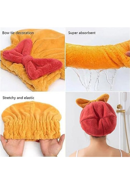 Islak Saçlar Için Süper Emici Saç Havlusu Sargısı, Yay Düğümlü Duş Başlığı ile Qrying Kuru Kafa Sargısı, Mikrofiber Saç Havlusu Kapağı (Yurt Dışından)