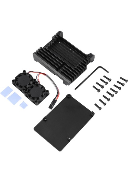 Raspberry Pi 4 Için Alüminyum Kasa Çift Soğutma Fanı ile Metal Kabuk Siyah Muhafaza Raspberry Pi 4 Model B Için (Yurt Dışından)