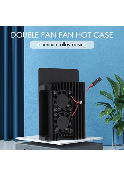 Raspberry Pi 4 Için Alüminyum Kasa Çift Soğutma Fanı ile Metal Kabuk Siyah Muhafaza Raspberry Pi 4 Model B Için (Yurt Dışından)