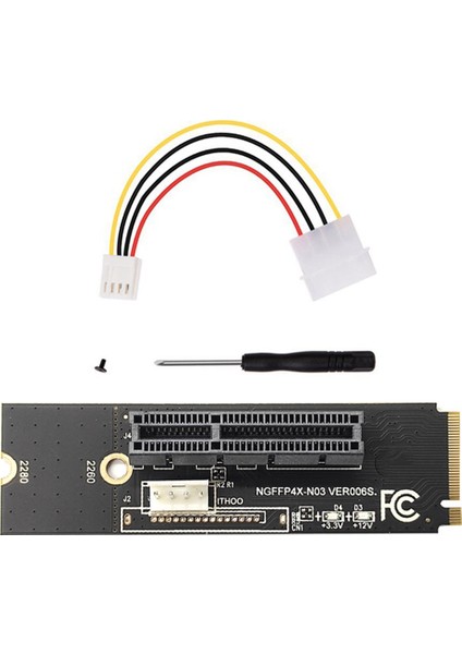 Set Ngff - Pcı-E Yükseltici Kart M.2 SSD Bağlantı Noktası - Pcıe X4 Genişletme Kartı Yuvası Adaptörü Yükseltici Kablo, Büyük 4pin Güç Kaynağı (Yurt Dışından)