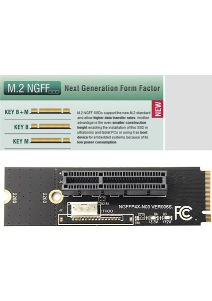 Set Ngff - Pcı-E Yükseltici Kart M.2 SSD Bağlantı Noktası - Pcıe X4 Genişletme Kartı Yuvası Adaptörü Yükseltici Kablo, Büyük 4pin Güç Kaynağı (Yurt Dışından)