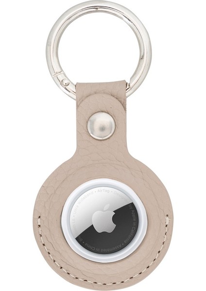 Apple Airtag Uyumlu Deri Anahtarlık, Bej Renk