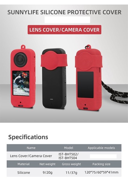 Sunnylıfe Koruyucu Kılıf INSTA360 X3 Silikon Saplı Kılıf Anti-Scratch Kol Örtüsü Cilt Koruyucu Kordon Ile, Kırmızı (Yurt Dışından) fiyatları