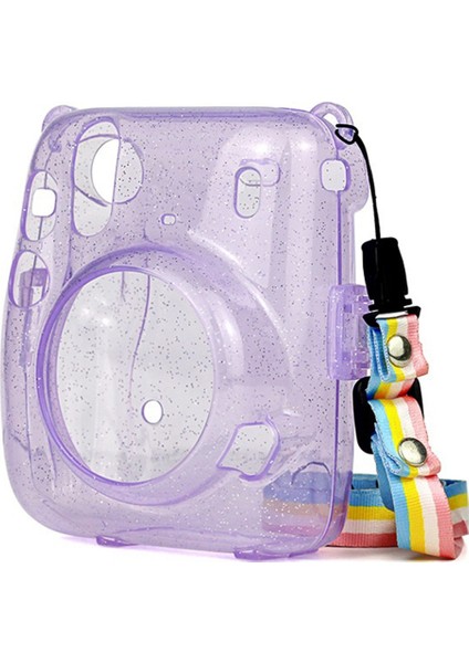 Şeffaf Mini Kamera Çantası Glitter Kristal Sert Kabuk Instax Mini 11 Için Çıkarılabilir Omuz Askısı ile (Mor) (Yurt Dışından)