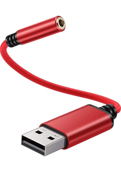 USB - 3,5 mm Kulaklık Jakı Ses Adaptörü, Pc Için Harici Stereo Ses Kartı, Dizüstü Bilgisayar, Ps4 Için, Mac Vb Için (0,6 Feet, Kırmızı) (Yurt Dışından)