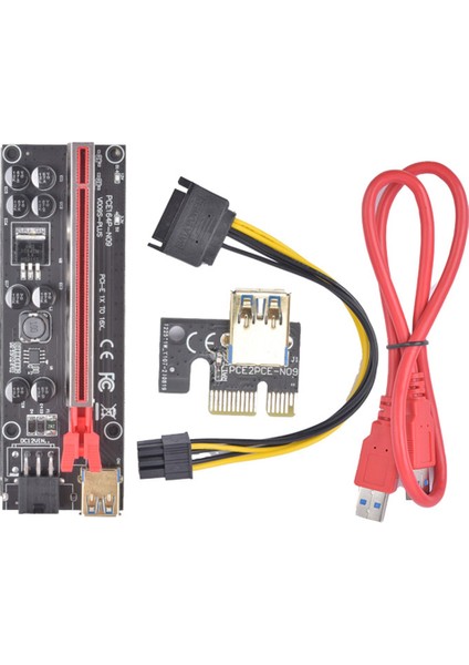 VER009S-PLUS Pcı-E 1x - 16X Yükseltici Kart, 8 Katı Kapasitör, 6pın Sata Güç Kablosu, 60 cm USB 3.0 Uzatma Kablosu (Yurt Dışından)