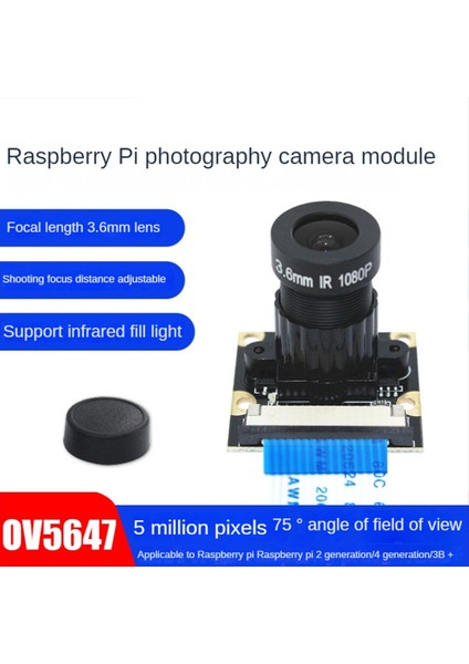 5mp OV5647 Kamera Modülü Gece Görüşsüz Versiyonu Raspberry Pi Için 75 Derece 3.6mm Ayarlanabilir Odak 1080P Hd Web Kamerası (Yurt Dışından)