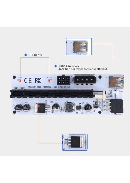 VER009 Usb3.0 Pcı-E Yükseltici VER009S Express 1x Ila 16X Genişletici Pcie Yükseltici Adaptör Kartı Sata 15PIN Ila 6pin Güç Madencilik Için (Yurt Dışından)