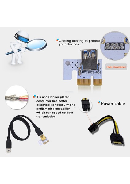 VER009 Usb3.0 Pcı-E Yükseltici VER009S Express 1x Ila 16X Genişletici Pcie Yükseltici Adaptör Kartı Sata 15PIN Ila 6pin Güç Madencilik Için (Yurt Dışından)