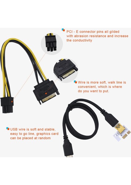 VER009 Usb3.0 Pcı-E Yükseltici VER009S Express 1x Ila 16X Genişletici Pcie Yükseltici Adaptör Kartı Sata 15PIN Ila 6pin Güç Madencilik Için (Yurt Dışından)