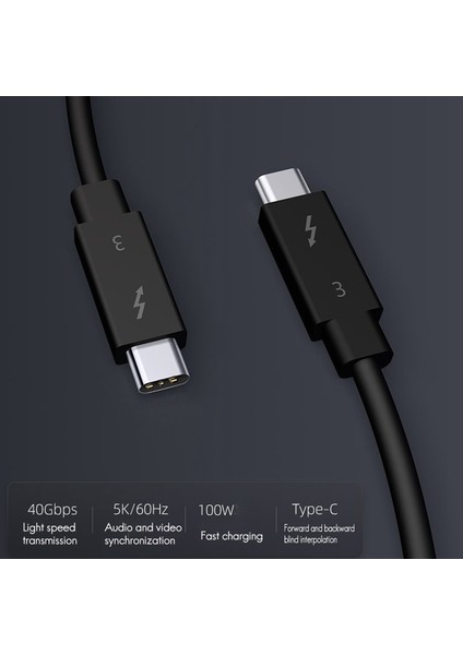 Thunderbolt 3 Veri Kablosu Için Typec Kablo 40GBPS Tam Hız 100W Hızlı Şarj 5k Iletim 50CM (Yurt Dışından)