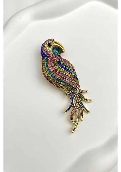 Çok Taşlı Renkli Papağan Broş (Ölçü:8 cm) fiyatları