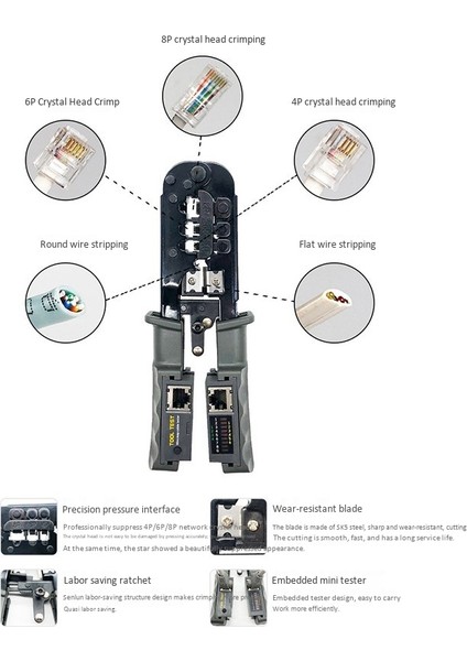 RJ45 Crimper Ağ Lan Kablo Test Cihazı Kesme Aleti Cat7 Cat6 Cat5 RJ11 RJ12 RJ45 Crimper Metal Klip (Yurt Dışından)