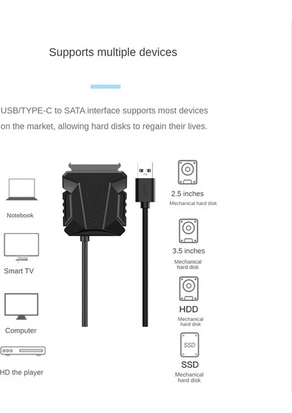 Type-C - Sata 3 Kablo Sata - Type-C Adaptör Kablosu Desteği 22PIN 2.5/3.5 Inç Harici HDD SSD Sabit Disk Konektörü (Yurt Dışından)