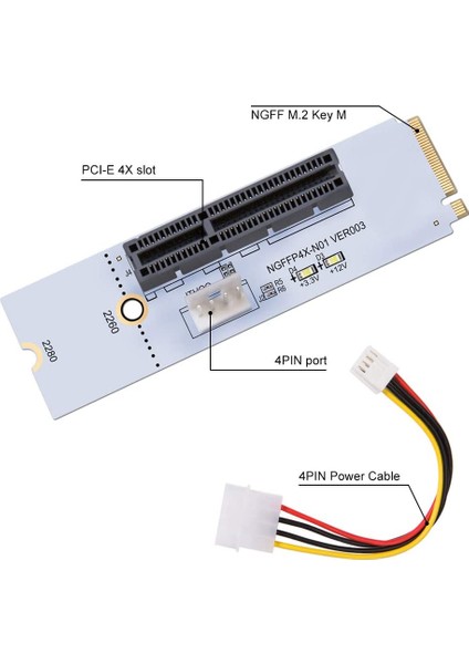 M.2 - Pcı-E 4x Yükseltici Kart M2 Anahtar M - Pcıe X4 Adaptörü, LED Gerilim Göstergesi ile Madencilik Için Nvme Için Ngff Yükseltici, 2 Paket (Yurt Dışından)