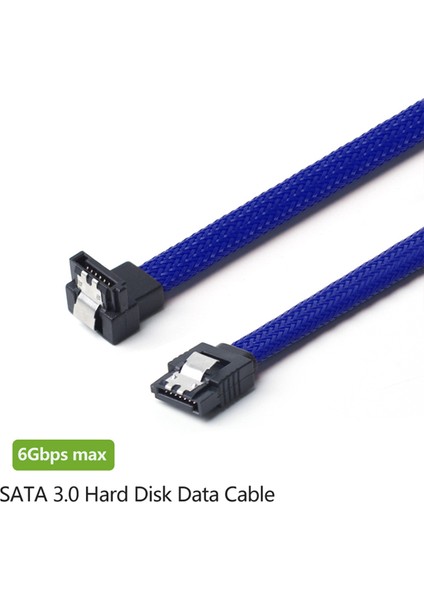 50CM Sata 3.0 Iıı Sata3 7pin Veri Kablosu Dik Açı 6 Gb/s SSD Kabloları HDD Sabit Disk Veri Kablosu Naylon Kollu (Mavi) (Yurt Dışından)