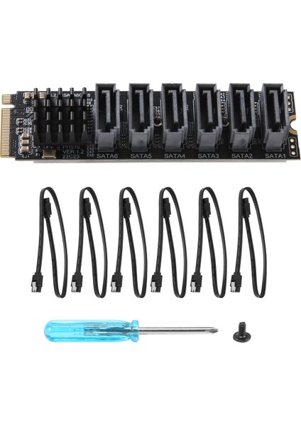 Pcıe - Sata 6gpbsx6 Bağlantı Noktalı Genişletme Kartı + Sata Kablosu M.2 Mkey Pcı-E Yükseltici Kart M.2 Nvme - Sata3.0 ASM1166 Destek Pm (Yurt Dışından)