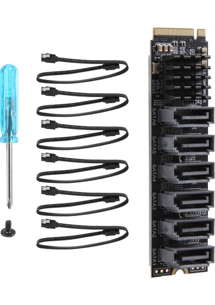 Pcıe - Sata 6gpbsx6 Bağlantı Noktalı Genişletme Kartı + Sata Kablosu M.2 Mkey Pcı-E Yükseltici Kart M.2 Nvme - Sata3.0 ASM1166 Destek Pm (Yurt Dışından)