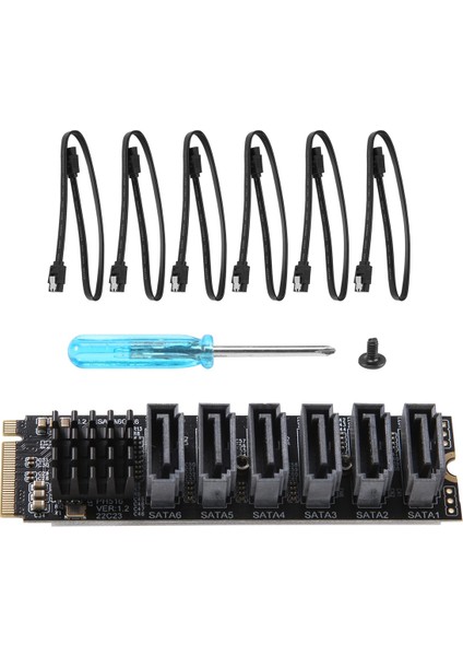 Pcıe - Sata 6gpbsx6 Bağlantı Noktalı Genişletme Kartı + Sata Kablosu M.2 Mkey Pcı-E Yükseltici Kart M.2 Nvme - Sata3.0 ASM1166 Destek Pm (Yurt Dışından)