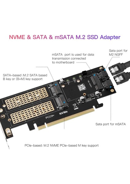 3'ü 1 Arada Ngff ve Msata SSD Adaptör Kartı, 2280/2260 Için M.2 Nvme'den Pcıe/m.2 Sata Ssd'ye Sata Iıı/msata'dan Sata Adaptörüne (Yurt Dışından)