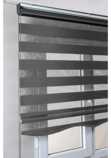 Etekli Antrasit Düz Zebra Kaliteli Güneşlik Stor Perde