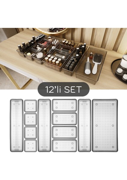12'li Modüler Takı Makyaj Organizer - Banyo Çekmece Içi Düzenleyici Set Siyah