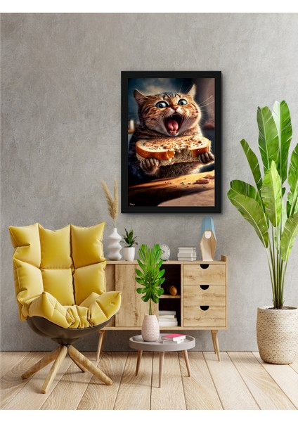 Obur Kedi Kanvas Tablo Dekoratif Modern Soyut Minimalist Illüstrasyon