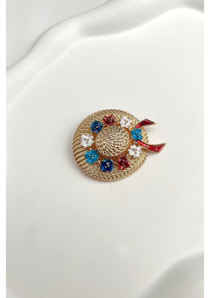 Renkli Mineli Şapka Broş (Ölçü:3,5 cm)