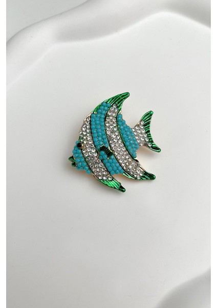 Çok Taşlı Renkli Balık Broş (En:4cm Boy:4 cm)