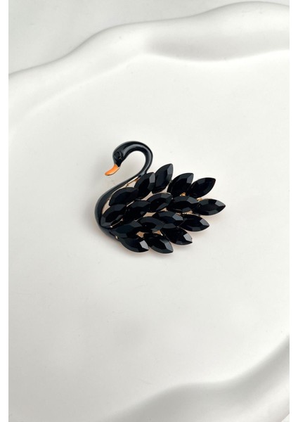 Mekik Taşlı Mineli Kuğu Broş (Ölçü:4,5cm)