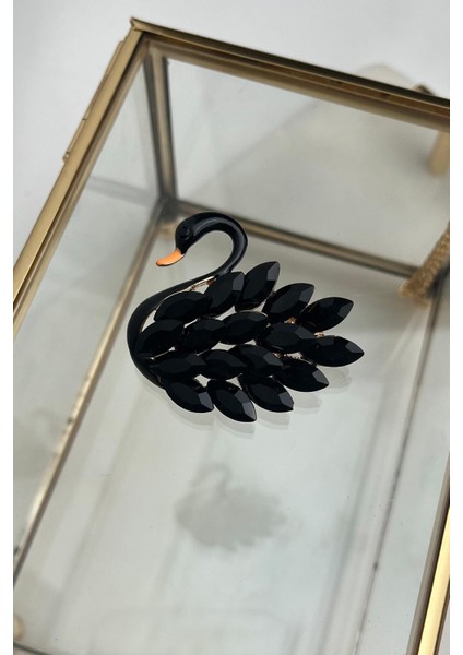 Mekik Taşlı Mineli Kuğu Broş (Ölçü:4,5cm)