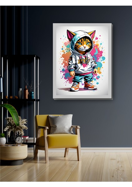 Neon Kedi Kanvas Tablo