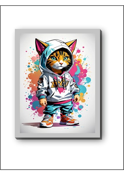 Neon Kedi Kanvas Tablo