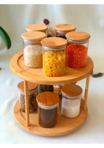 Standlı Bambu Kapaklı 10'lu Baharat Seti 250 ml