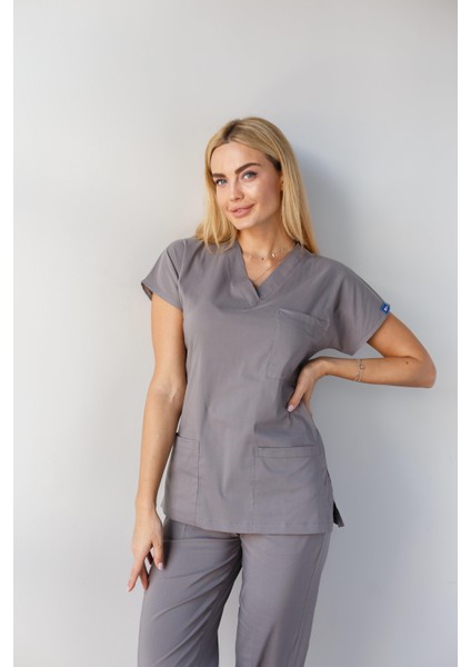 Kadın Likralı Yarasa Kol Hemşire Doktor Takım Gri modelleri