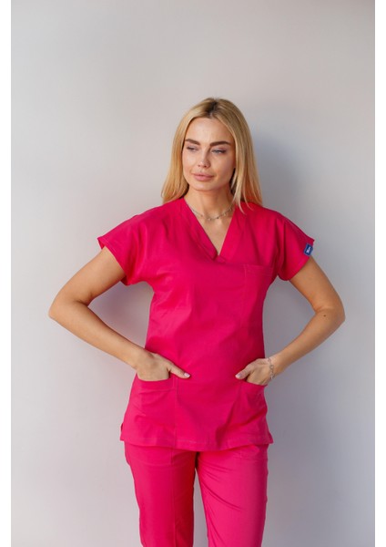 Kadın Likralı Yarasa Kol Hemşire Doktor Takım Fuşya modelleri