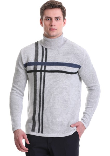 Gri Comfort Fit Desenli Balıkçı Yaka Yünlü Triko Kazak fiyatları