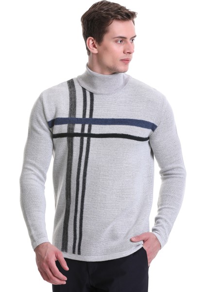 Gri Comfort Fit Desenli Balıkçı Yaka Yünlü Triko Kazak modelleri